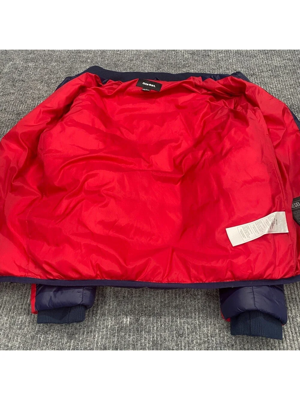Diesel Full Zip Snap Puffer Jacket Youth Size 14 Blue Red Colorblock Nylon Shell